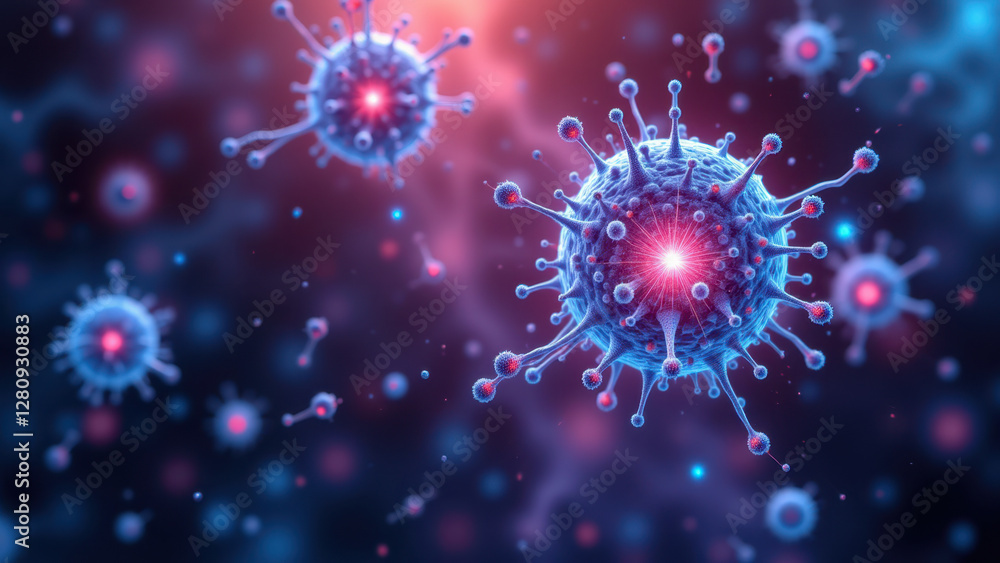 Visual representation of Semaglutide with microscopic cells floating in space. Visual representation of Semaglutide with microscopic cells floating in space.