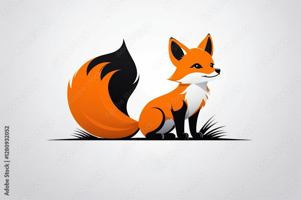 Obraz premium Minimalist Logo Featuring a Cute Fox on a White Background in Black, White, and Orange Palette