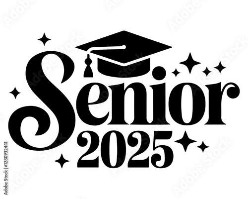Senior 2025 typography design with graduation cap.