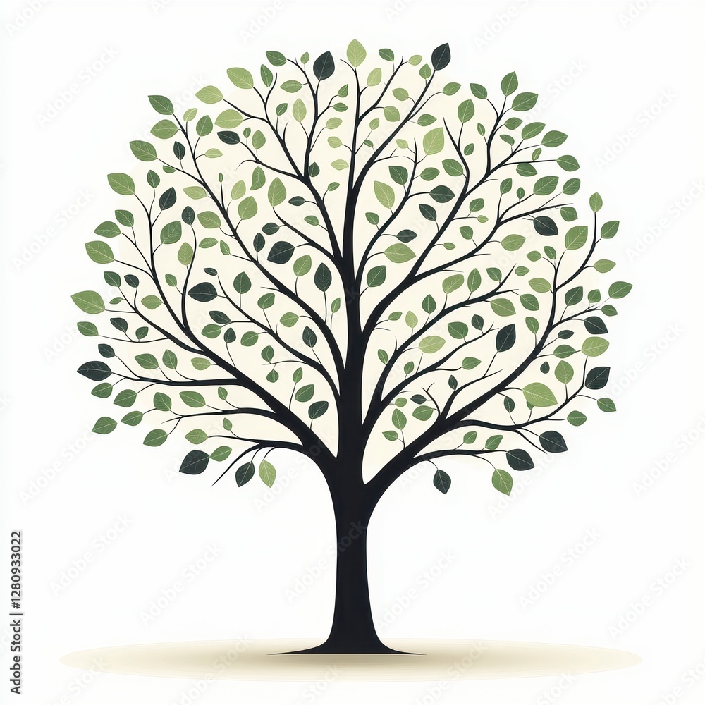 Obraz premium Lush Green Tree with Full Foliage Nature Illustration Spring or Summer Tree Design