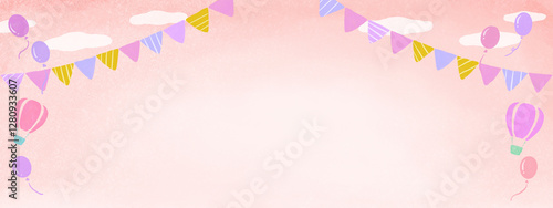 ピンクの空とガーランドと風船の背景