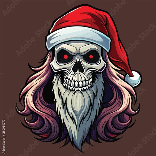 Evil Santa Skull with Glowing Eyes - Horror Christmas Vector Illustration