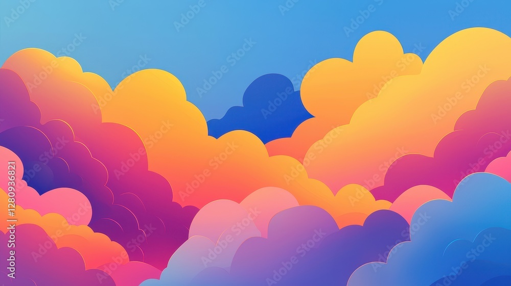 Fototapeta premium Vibrant Colorful Cloudscape Abstract Sunset Sky Background Illustration