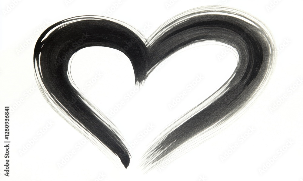 Abstract black heart shape painted on a white background, symbolizing love and emotion Abstract black heart shape painted on a white background, symbolizing love and emotion