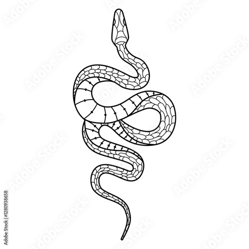 A stylized silhouette of a snake showing off its elegant curves in a playful doodle style design.