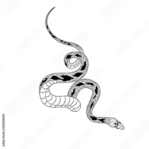 A stylized silhouette of a snake showing off its elegant curves in a playful doodle style design.