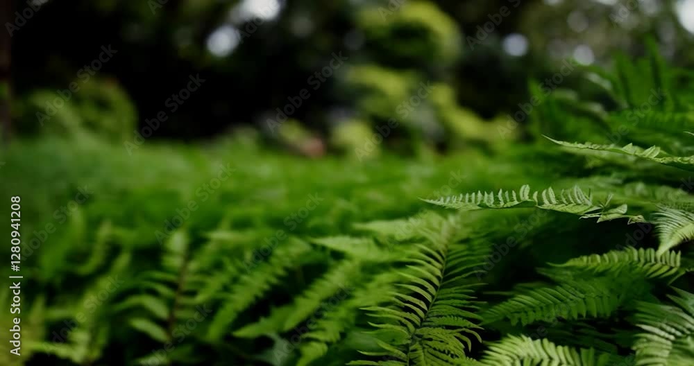 Green Ferns Close-up Texture and Details in a Forest with Blurred Background and Sunlight Green Ferns Close-up Texture and Details in a Forest with Blurred Background and Sunlight