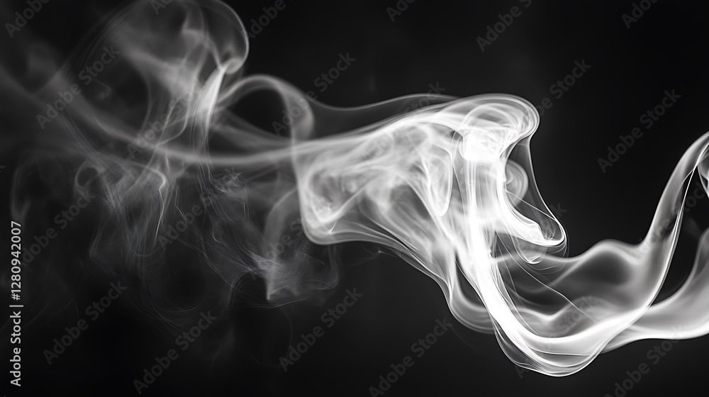 Elegant White Smoke Flowing Against Black Background Creates Abstract Pattern Elegant White Smoke Flowing Against Black Background Creates Abstract Pattern