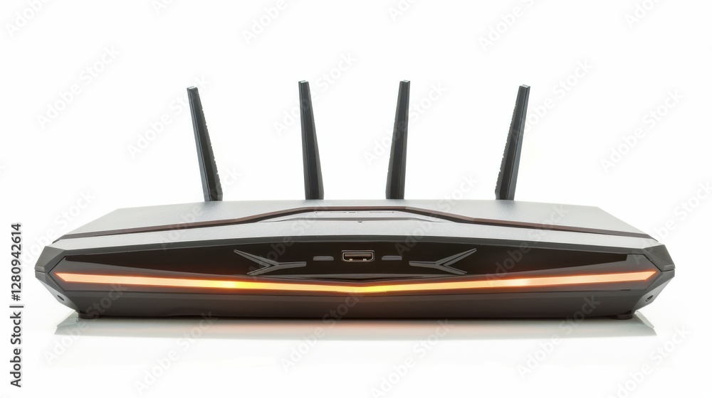 Fototapeta premium powerful gaming router with antennas and orange ports