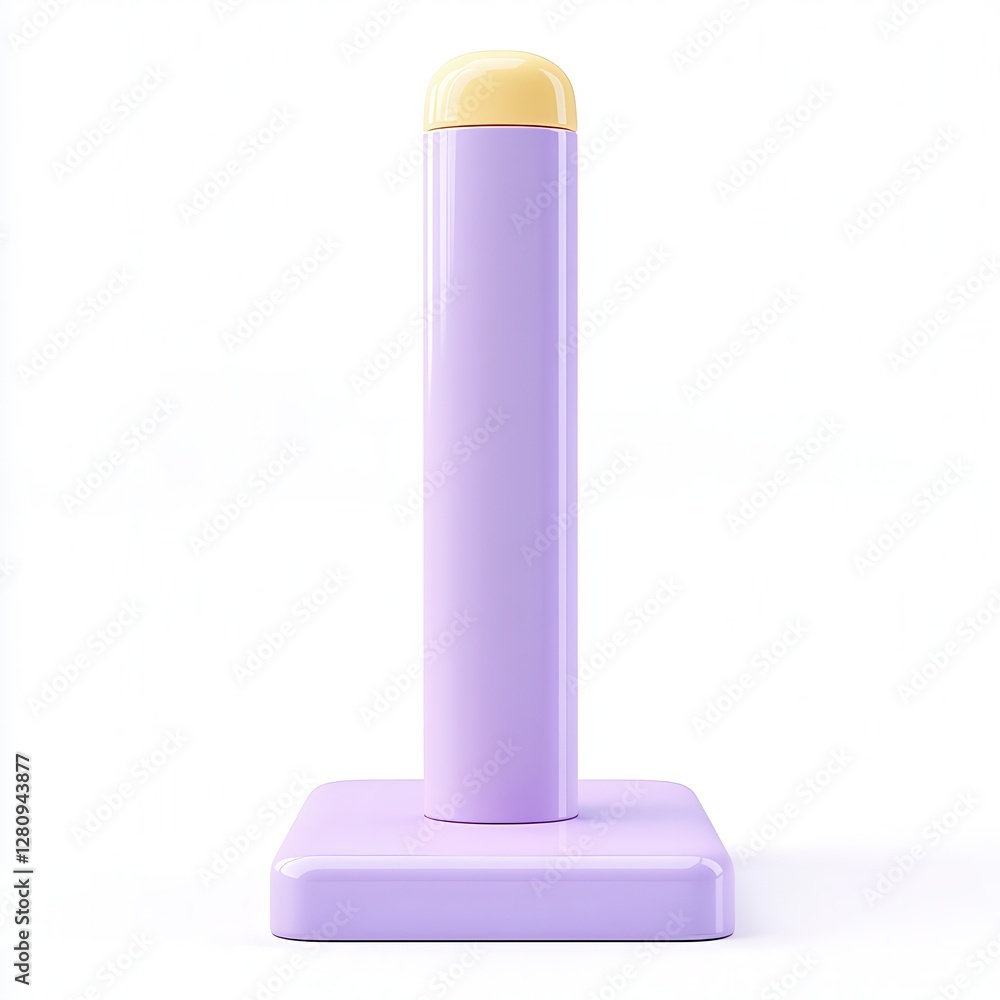 A simple purple and yellow cylindrical object with a square base, minimalist design. A simple purple and yellow cylindrical object with a square base, minimalist design.