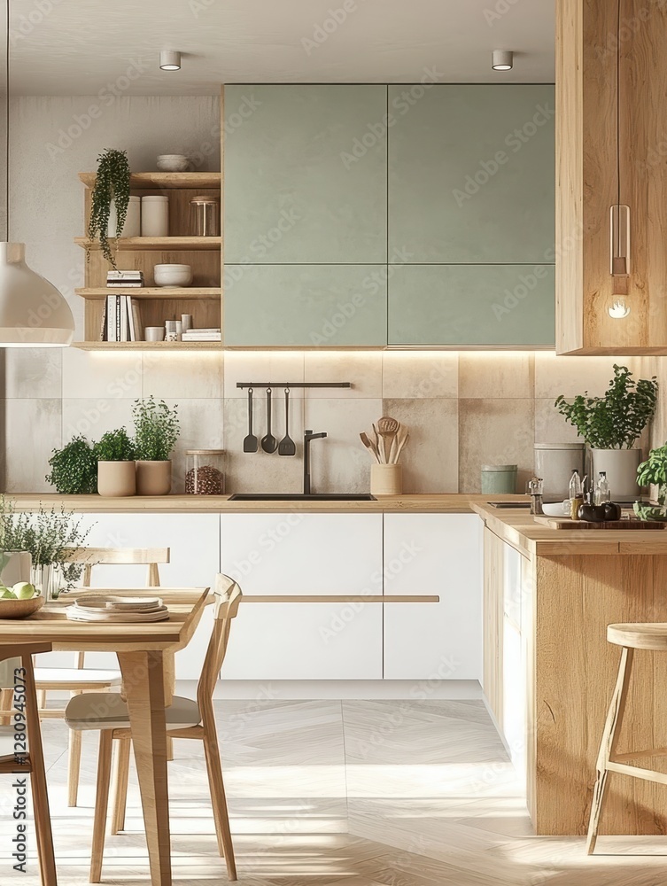 Fototapeta premium Modern kitchen displays furniture and built in cabinet options