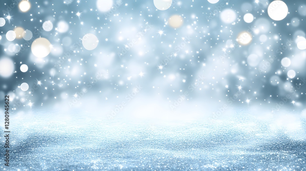 Fototapeta premium Sparkling Silver Glitter Background with Bokeh Lights