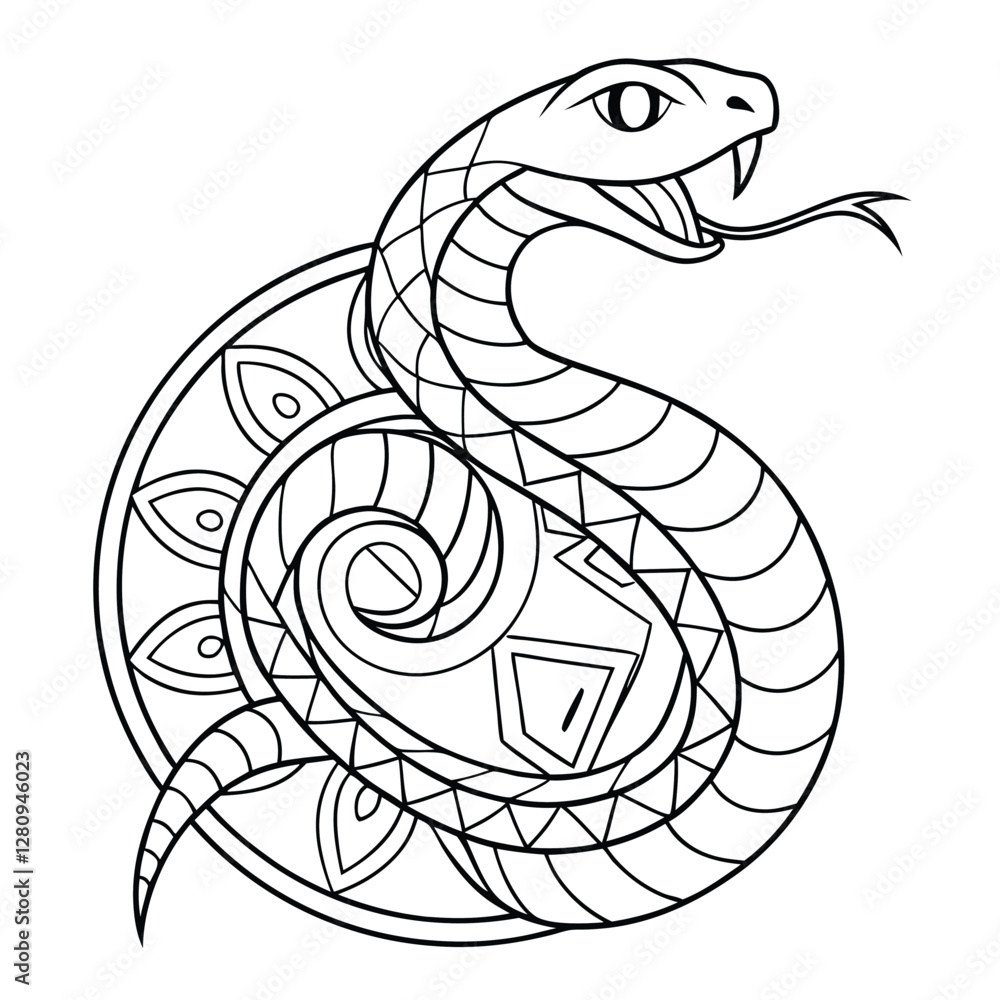 Detailed Snake Illustration: Black and White Tribal Serpent Art - Reptile Drawing for Coloring Pages & Tattoo Designs Detailed Snake Illustration: Black and White Tribal Serpent Art - Reptile Drawing for Coloring Pages & Tattoo Designs