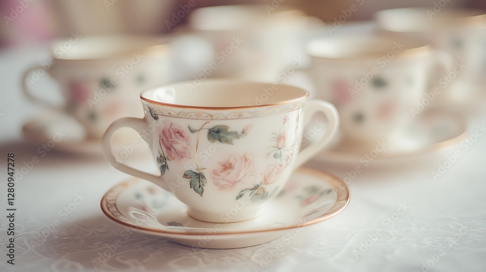 Elegant Tea Cups with Rose Pattern for Tea Party Event Elegant Tea Cups with Rose Pattern for Tea Party Event