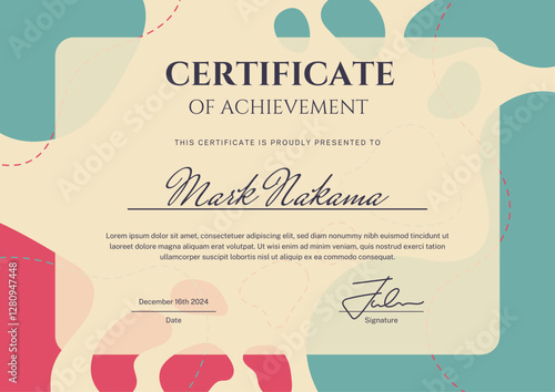 Cute certificate with abstract shapes and lines, editable paper cut design template, editable text