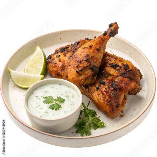 Tasty and delocious fried chicken pieces on white background photo