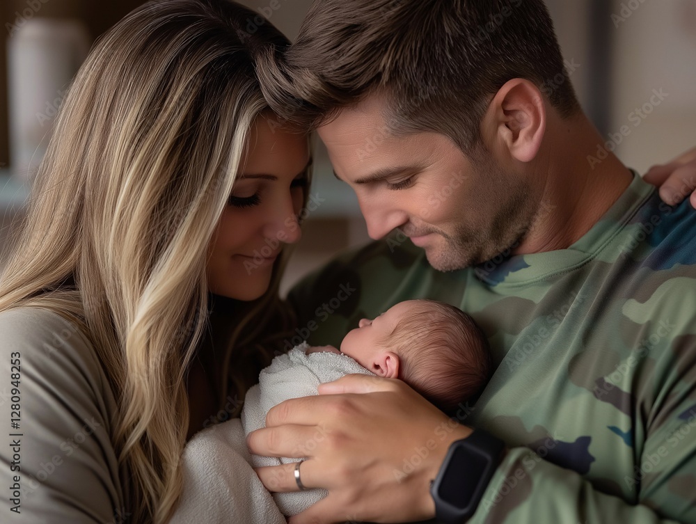 Parents adoring their newborn baby, cradled in loving arms. Parents adoring their newborn baby, cradled in loving arms.
