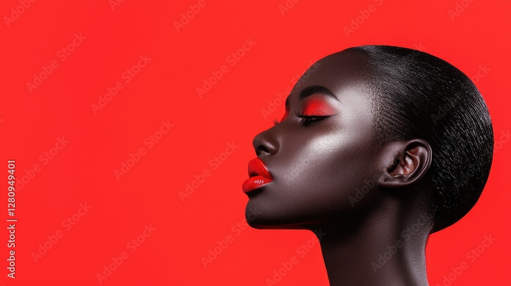 Woman's profile, red lipstick, studio shot, beauty, fashion Woman's profile, red lipstick, studio shot, beauty, fashion