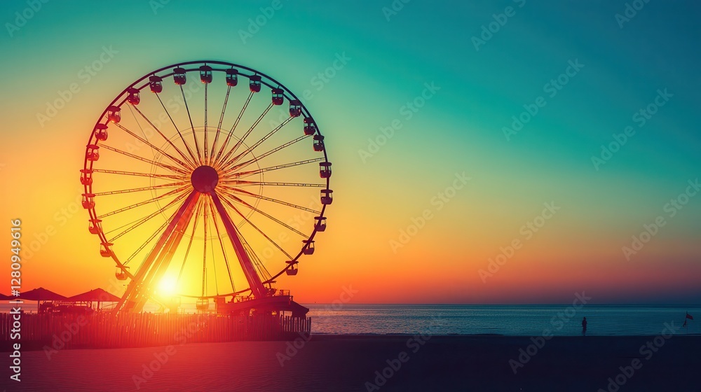 Ferris wheel at dusk with soft golden lighting, nostalgic scene, green screen background Ferris wheel at dusk with soft golden lighting, nostalgic scene, green screen background