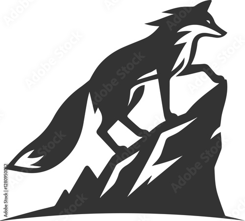 A fox climbing up a rocky hill animal vector silhouette