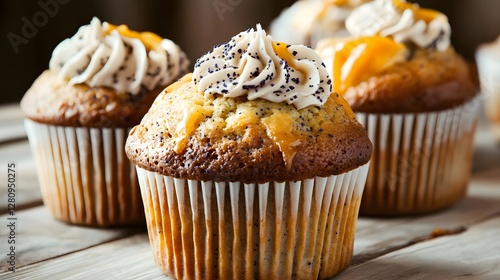 Delicious Poppy Seed Muffins with Creamy Frosting and Orange Glaze