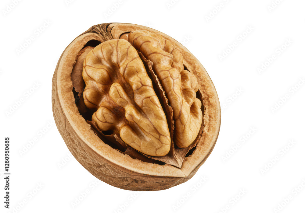 Isolated Walnut Cut in Half with Kernel Details Isolated Walnut Cut in Half with Kernel Details