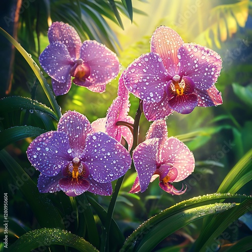 Obraz na płótnie Colorful Orchid Flowers Under Soft Natural Light w salonie