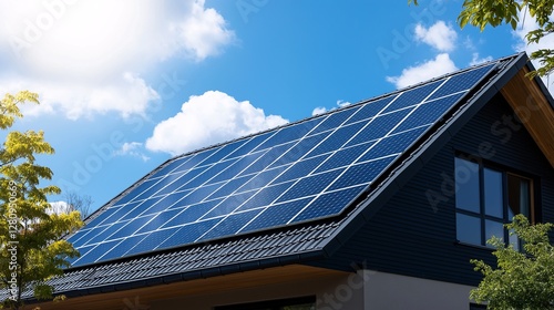 Solar Panels on a Roof: Renewable Energy Powering a Modern Home photo