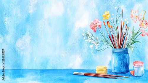 Artist Workplace Watercolor Artwork Painting Illustration