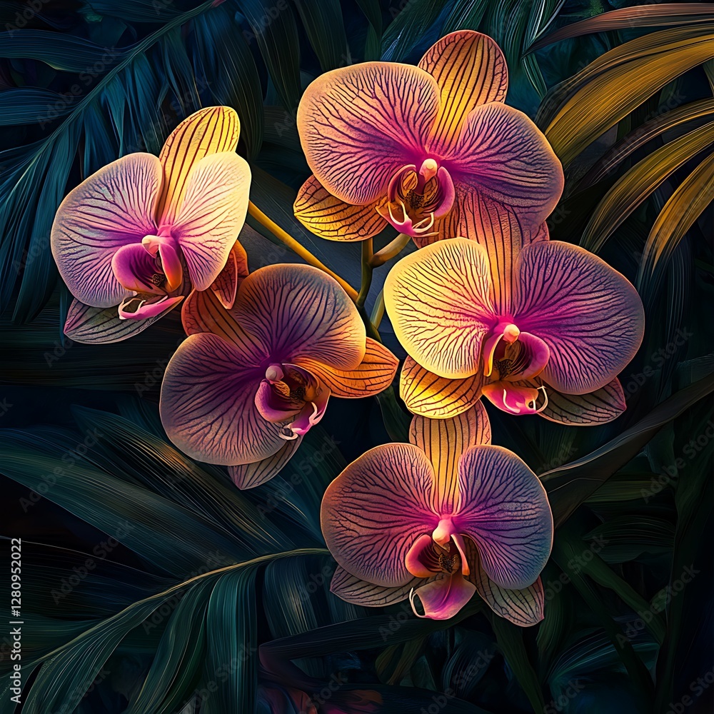 Lush Orchid Flowers in Tranquil Tropical Atmosphere