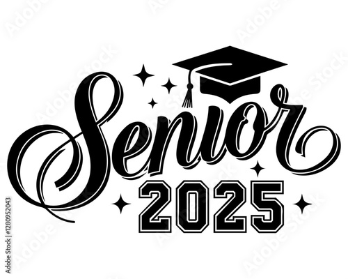 Senior 2025 typography design with graduation cap.