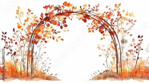 Autumn Floral Archway Watercolor Painting