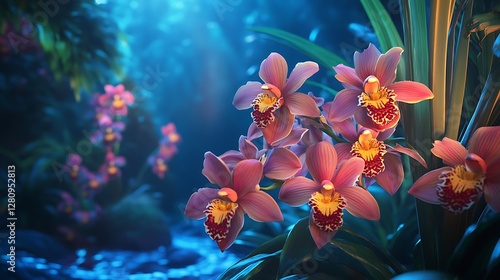Obraz na płótnie Tropical Orchid Blooms in a Peaceful Background w salonie