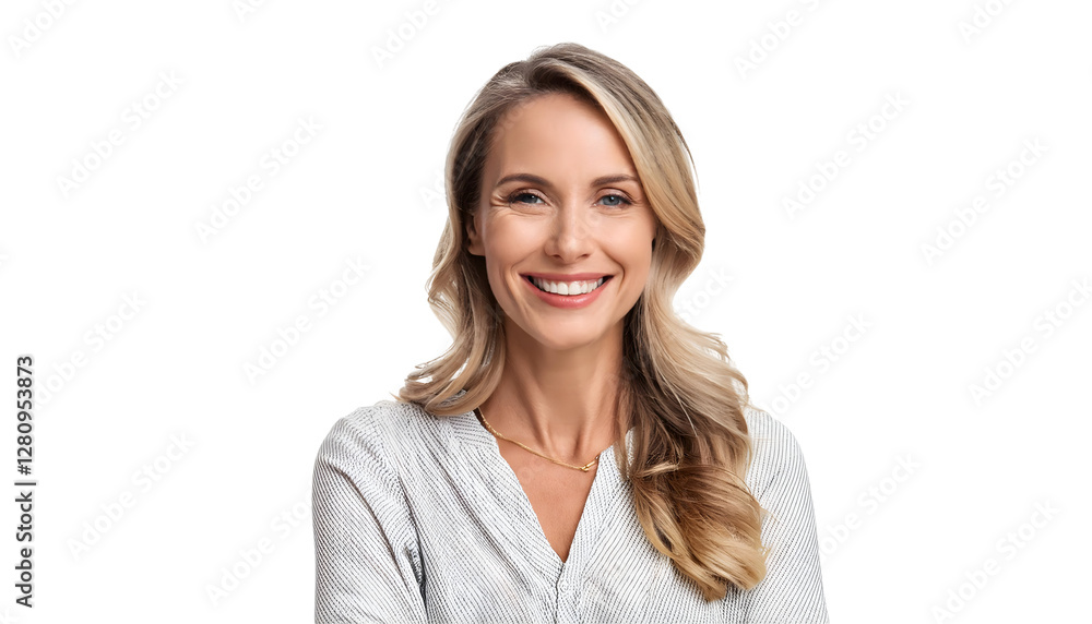 Portrait of a smiling, happy woman posing, isolated on transparent background Portrait of a smiling, happy woman posing, isolated on transparent background