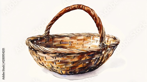Empty Wicker Basket Watercolor Illustration