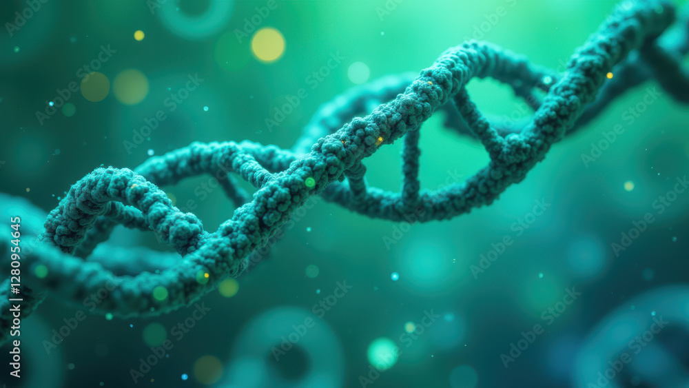 3D rendering of a double helix DNA strand with glowing particles. 3D rendering of a double helix DNA strand with glowing particles.
