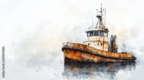 Rusted Tugboat Painting in Watercolor