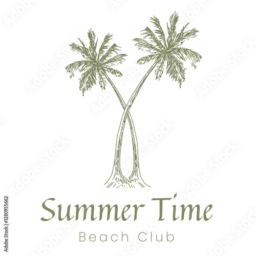 Hand Drawn Beach Club Logo – Vintage, Aesthetic, Tropical, Summer