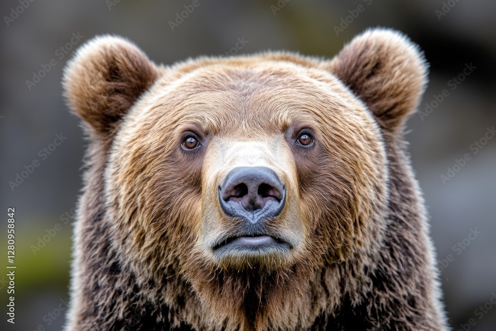 Front view of brown bear isolated on black background Portrait of Kamchatka bear Ursus arctos beringianus Front view of brown bear isolated on black background Portrait of Kamchatka bear Ursus arctos beringianus