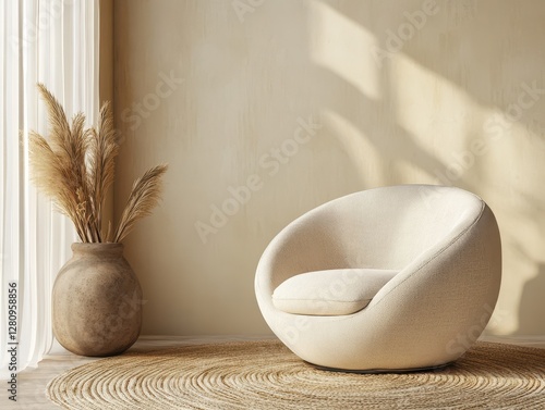 A modern interior scene depicts a chair in a room