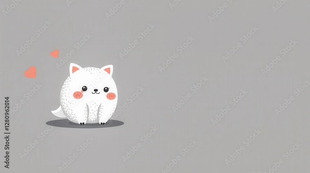 A cartoon cat with a heart on its chest. The cat is sitting on the ground and looking up at the camera A cartoon cat with a heart on its chest. The cat is sitting on the ground and looking up at the camera