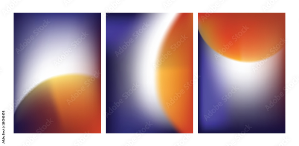 Fototapeta premium Set of trendy abstract design templates with vibrant gradient shapes. Bright colors. Applicable for covers, placards, posters, flyers, presentations and banners. Mesh gradient sun vector design