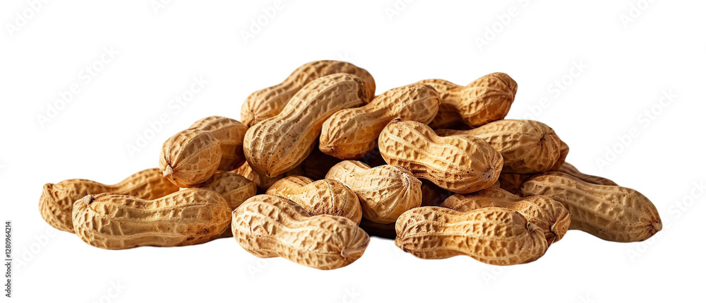 A horizontal view of a pile of peanuts isolated on a plain background or PNG for food type poster or graphic use, Generative AI. A horizontal view of a pile of peanuts isolated on a plain background or PNG for food type poster or graphic use, Generative AI.