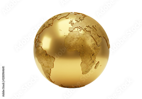 Fototapeta Naklejka Na Ścianę i Meble -  Isolated Golden Globe Terrestrial Model Detailed Representation