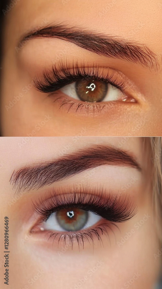 Fototapeta premium Cat Eye Lashes for Different Eye Shapes. A guide showing how cat eye lashes complement round eyes.