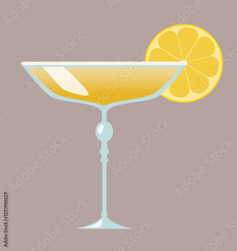 Cocktail alcoholic with lemon. Simple vector illustration of summer beverage