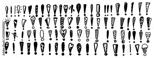 Doodle exclamation mark set isolated. Hand drawn scribble idea symbol collection. Vector hand written signs