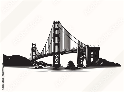 Black Golden Gate Bridge Silhouette Illustration for Logos Prints and Design