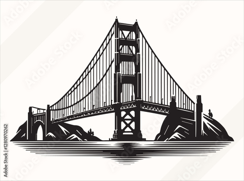Black Golden Gate Bridge Silhouette Illustration for Logos Prints and Design