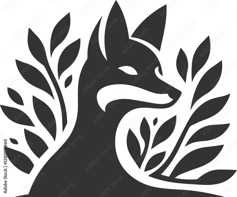 Obraz premium A fox hiding behind a bush animal vector silhouette